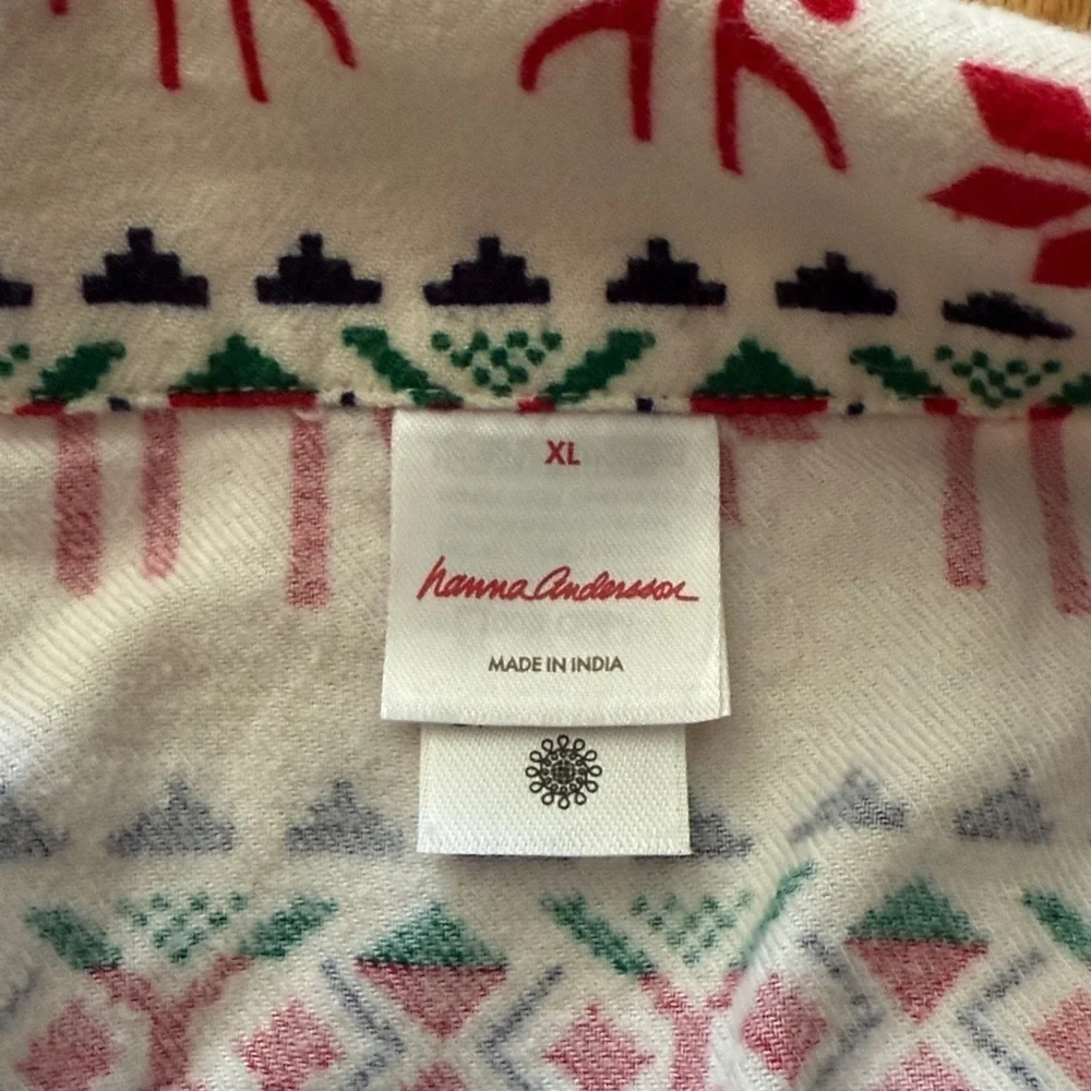 Hanna Andersson sz XL cotton Red and White Reindeer Pajama Top night gown VGUC